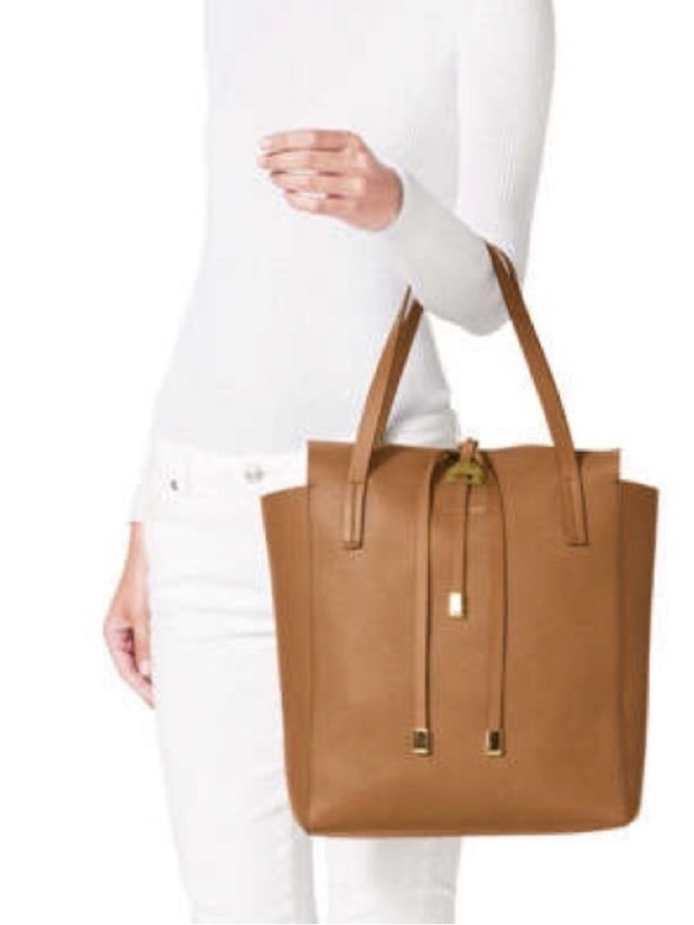 New Michael Kors Miranda Suntan French Calfskin Leather Tote